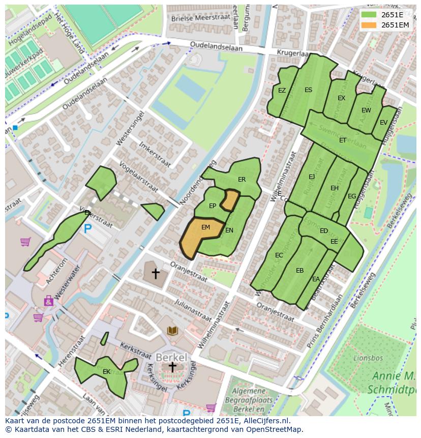 Afbeelding van het postcodegebied 2651 EM op de kaart.