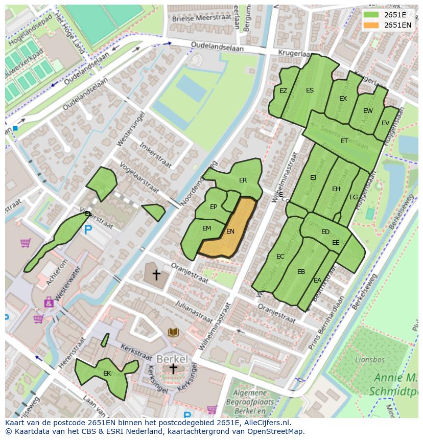 Afbeelding van het postcodegebied 2651 EN op de kaart.