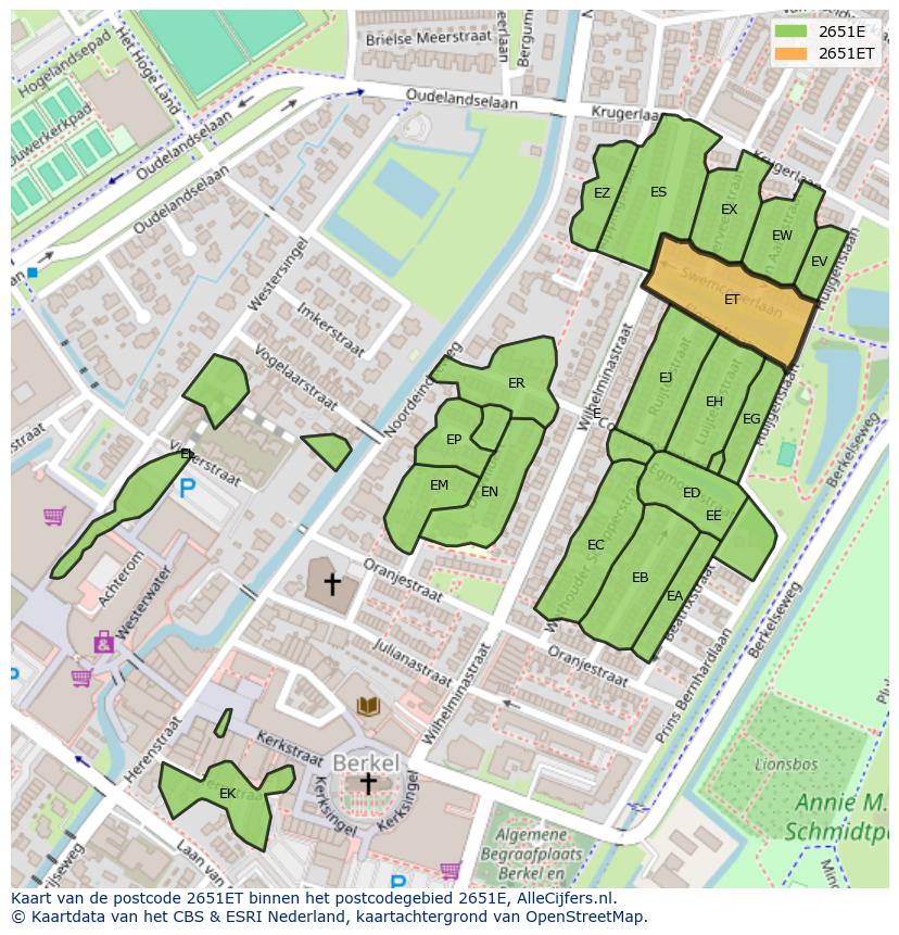 Afbeelding van het postcodegebied 2651 ET op de kaart.