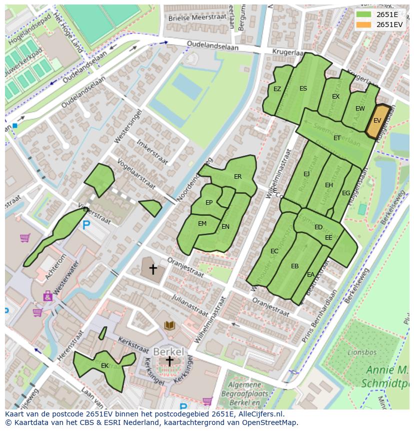 Afbeelding van het postcodegebied 2651 EV op de kaart.