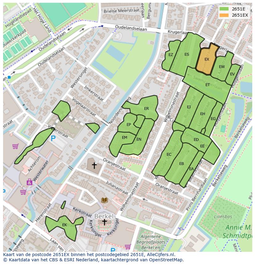 Afbeelding van het postcodegebied 2651 EX op de kaart.