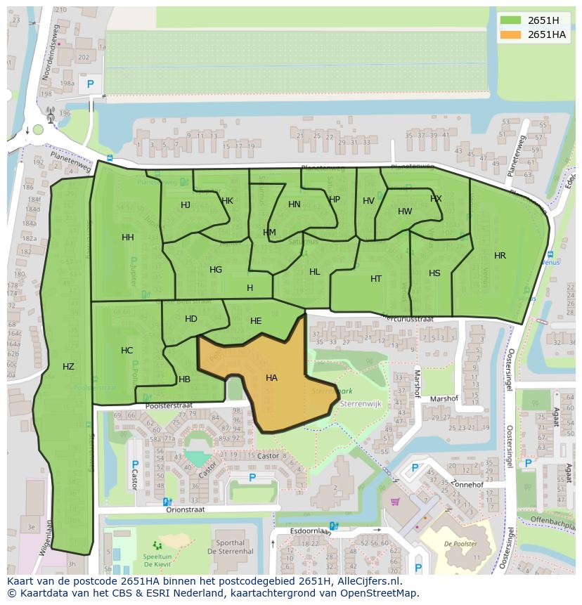 Afbeelding van het postcodegebied 2651 HA op de kaart.