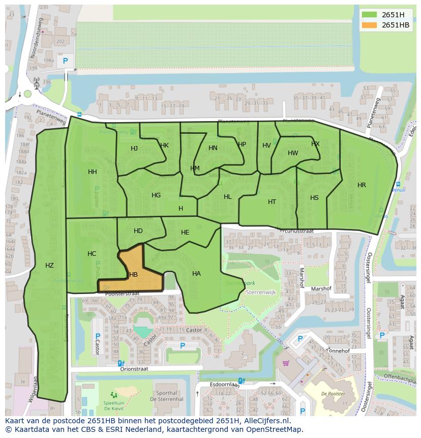Afbeelding van het postcodegebied 2651 HB op de kaart.