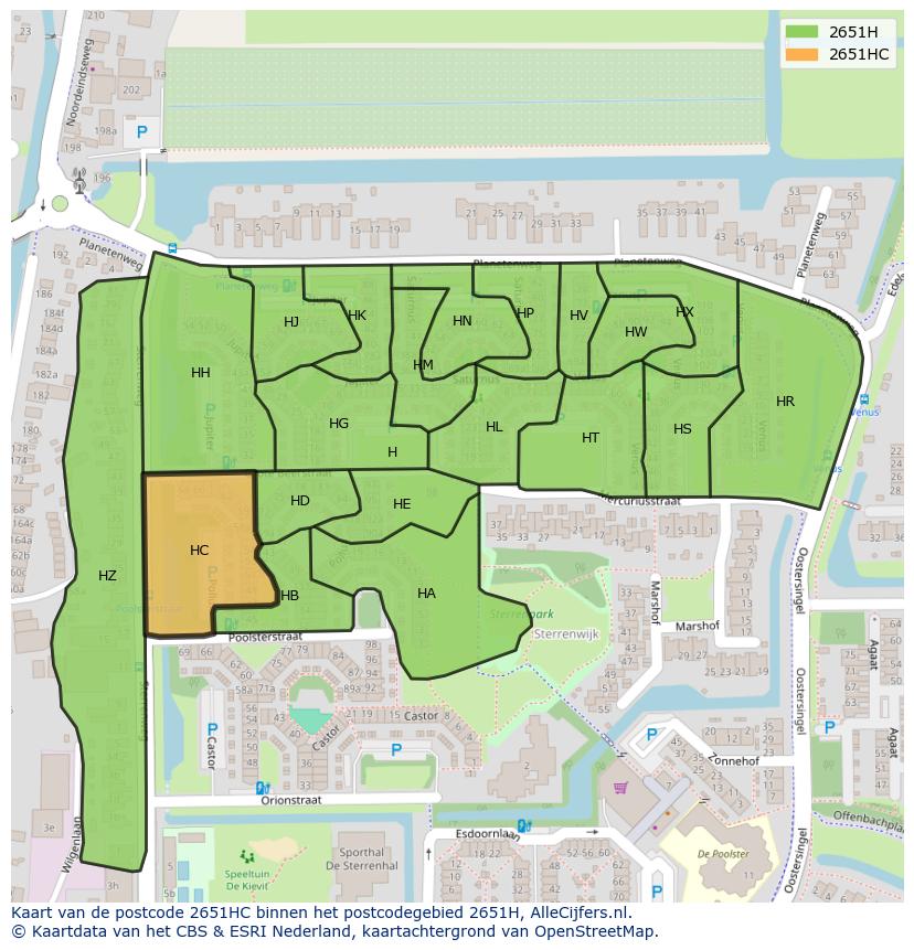 Afbeelding van het postcodegebied 2651 HC op de kaart.