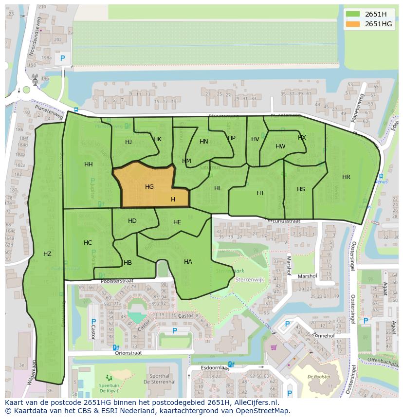 Afbeelding van het postcodegebied 2651 HG op de kaart.