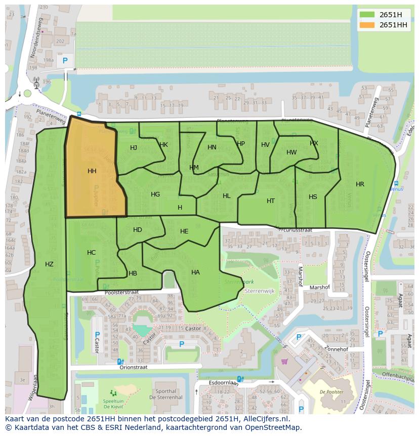 Afbeelding van het postcodegebied 2651 HH op de kaart.
