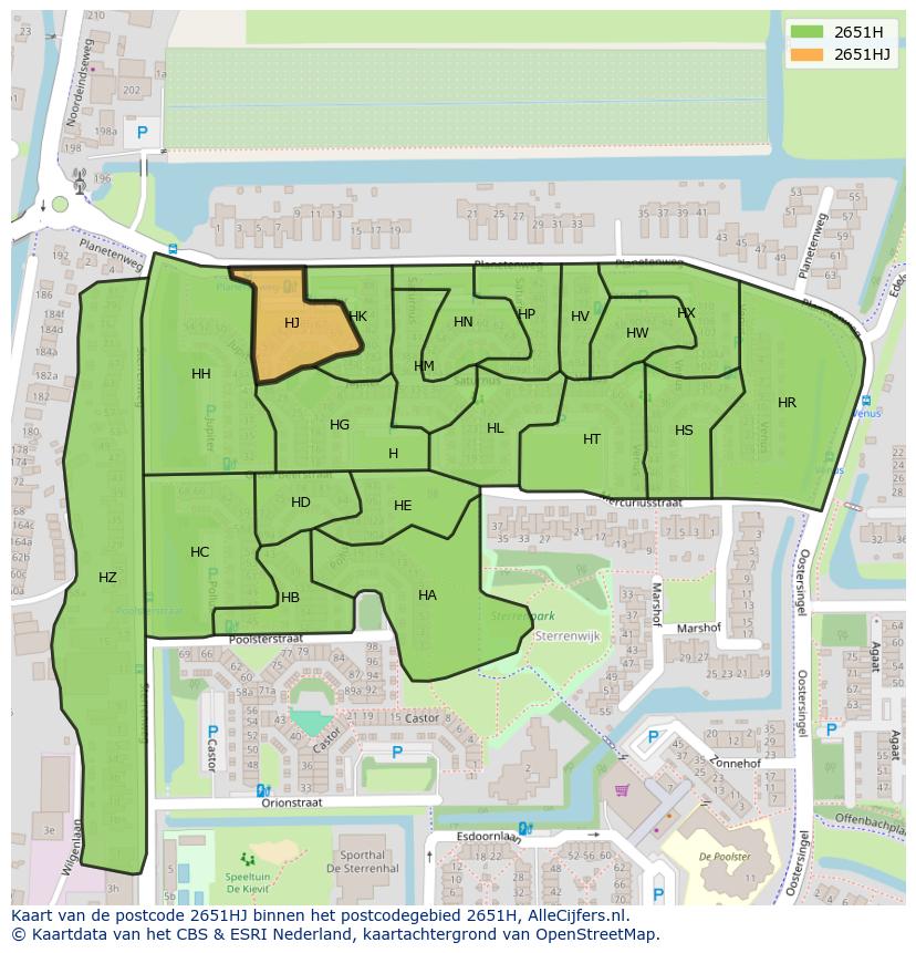 Afbeelding van het postcodegebied 2651 HJ op de kaart.