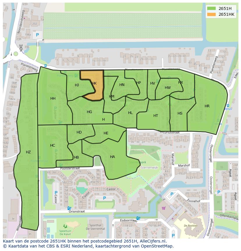 Afbeelding van het postcodegebied 2651 HK op de kaart.