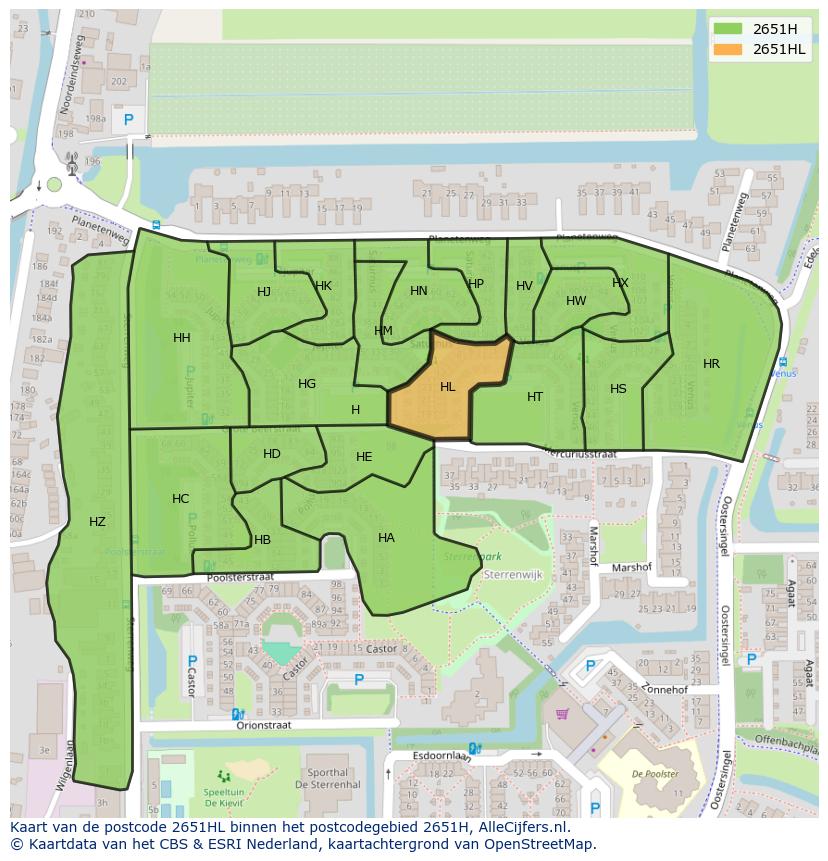 Afbeelding van het postcodegebied 2651 HL op de kaart.