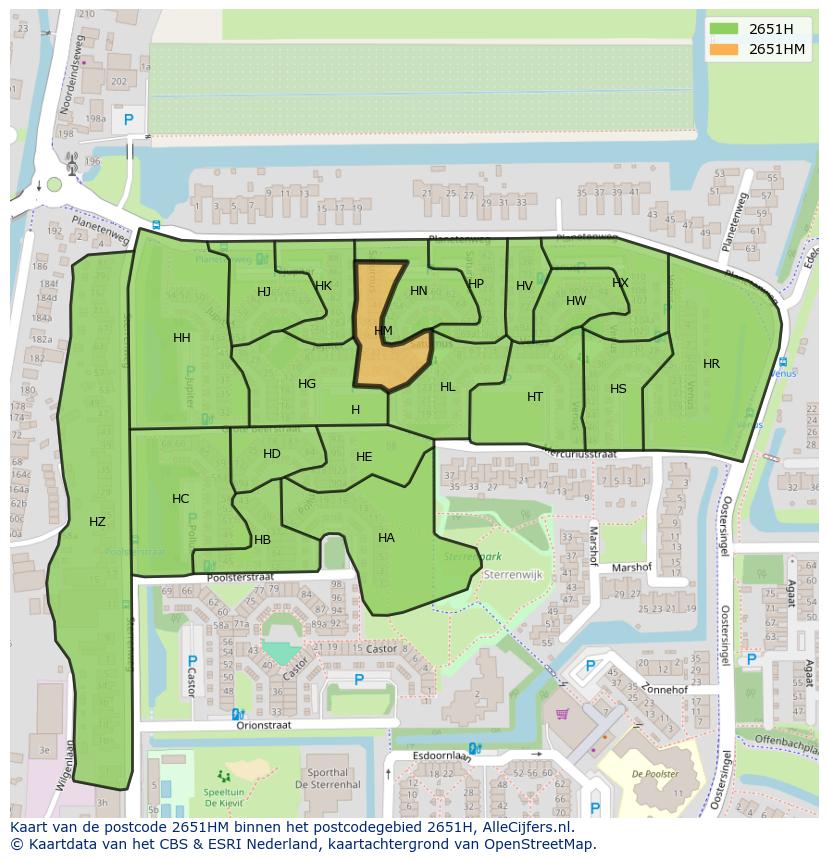 Afbeelding van het postcodegebied 2651 HM op de kaart.