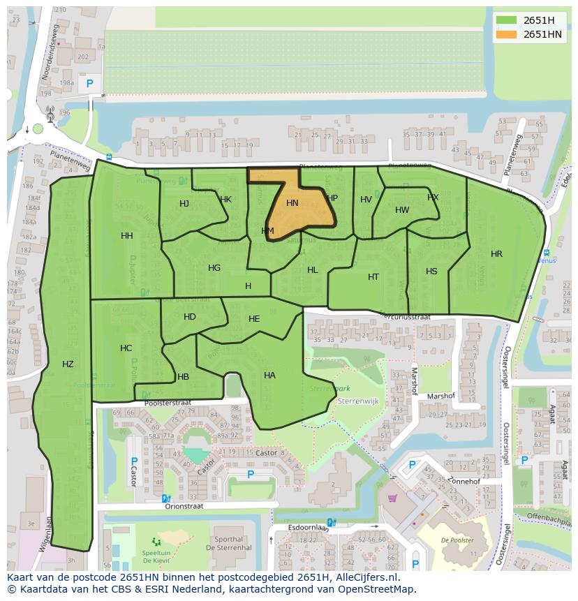 Afbeelding van het postcodegebied 2651 HN op de kaart.