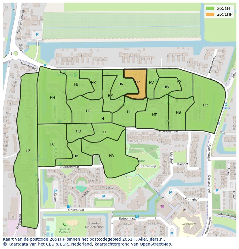 Afbeelding van het postcodegebied 2651 HP op de kaart.