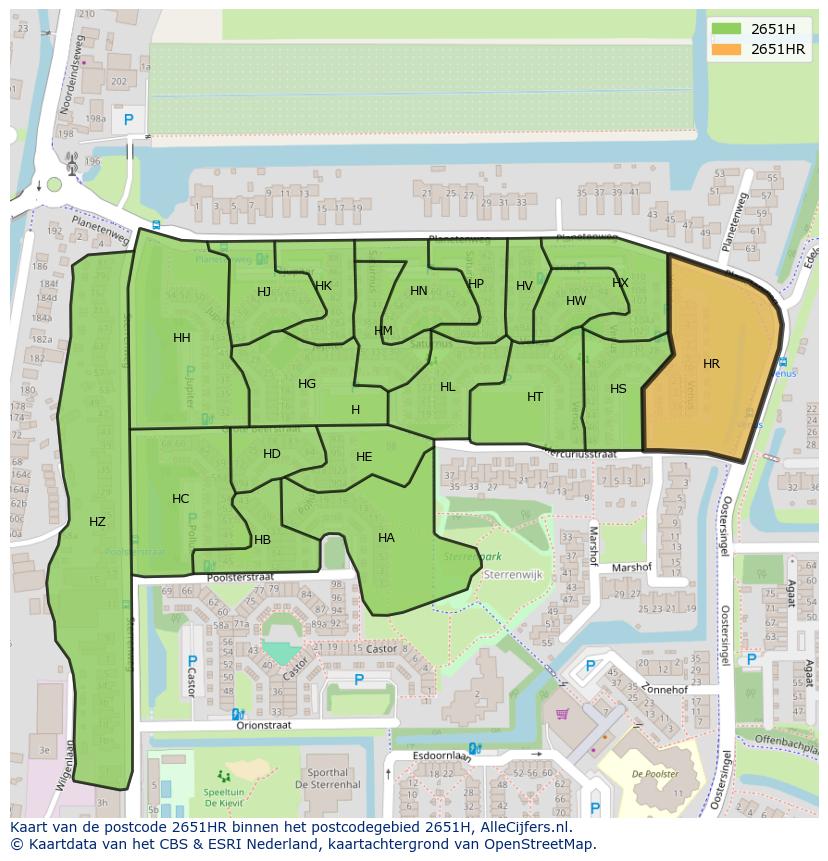 Afbeelding van het postcodegebied 2651 HR op de kaart.