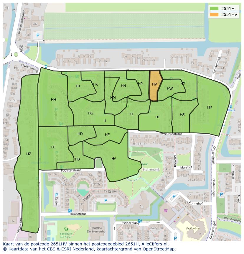 Afbeelding van het postcodegebied 2651 HV op de kaart.