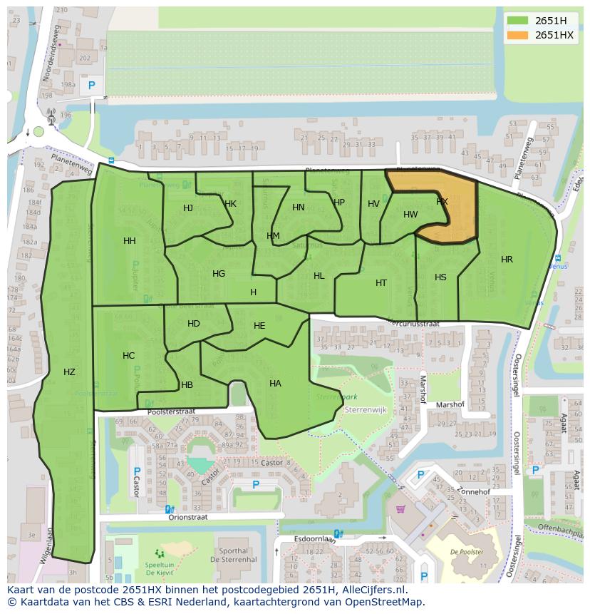 Afbeelding van het postcodegebied 2651 HX op de kaart.