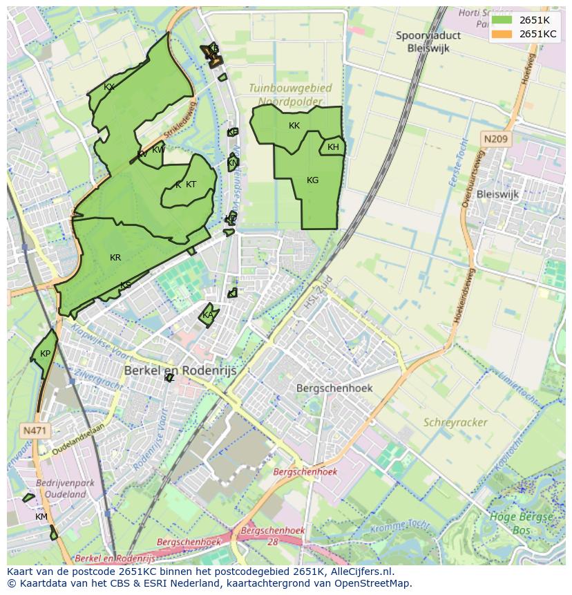 Afbeelding van het postcodegebied 2651 KC op de kaart.