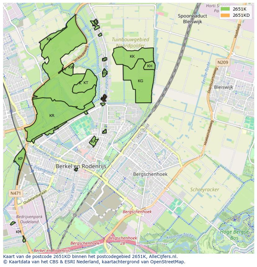 Afbeelding van het postcodegebied 2651 KD op de kaart.
