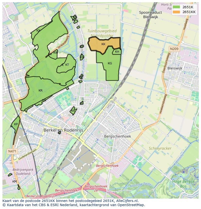 Afbeelding van het postcodegebied 2651 KK op de kaart.