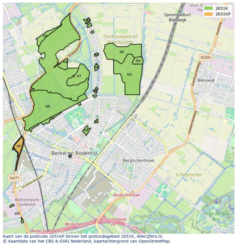 Afbeelding van het postcodegebied 2651 KP op de kaart.
