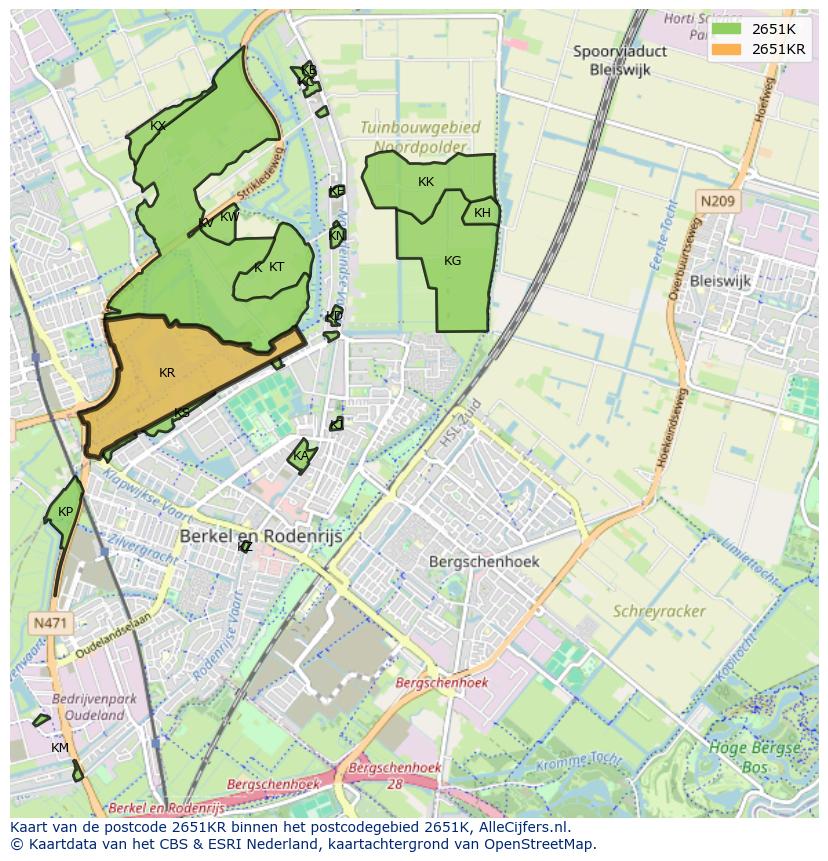 Afbeelding van het postcodegebied 2651 KR op de kaart.