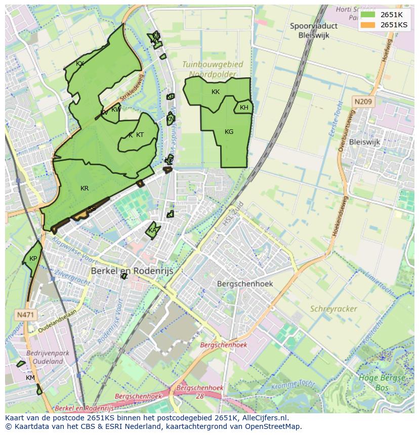 Afbeelding van het postcodegebied 2651 KS op de kaart.