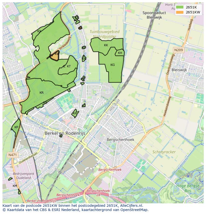 Afbeelding van het postcodegebied 2651 KW op de kaart.