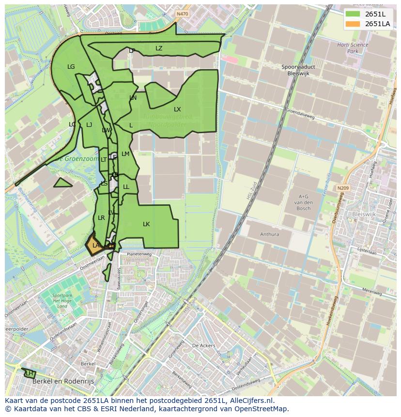 Afbeelding van het postcodegebied 2651 LA op de kaart.