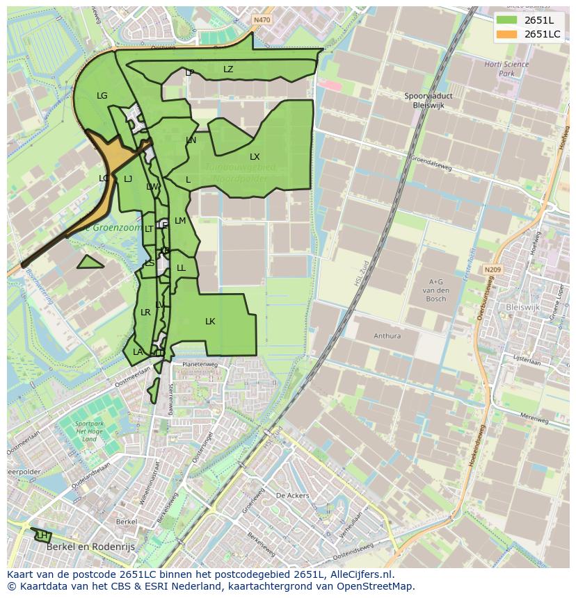 Afbeelding van het postcodegebied 2651 LC op de kaart.
