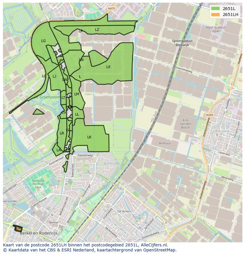 Afbeelding van het postcodegebied 2651 LH op de kaart.