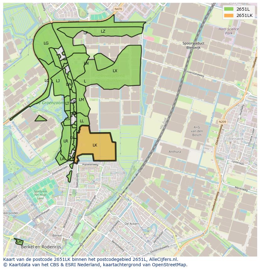 Afbeelding van het postcodegebied 2651 LK op de kaart.