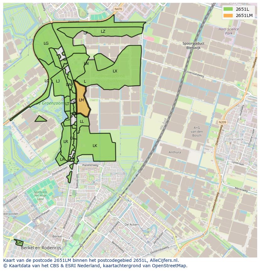 Afbeelding van het postcodegebied 2651 LM op de kaart.