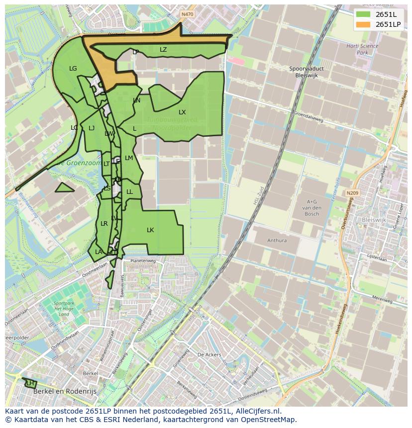 Afbeelding van het postcodegebied 2651 LP op de kaart.