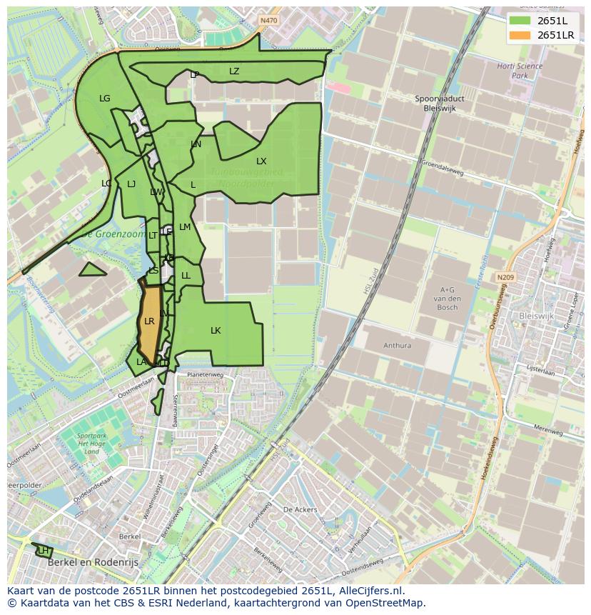 Afbeelding van het postcodegebied 2651 LR op de kaart.