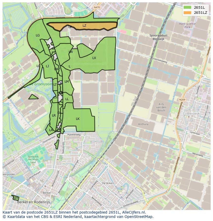 Afbeelding van het postcodegebied 2651 LZ op de kaart.