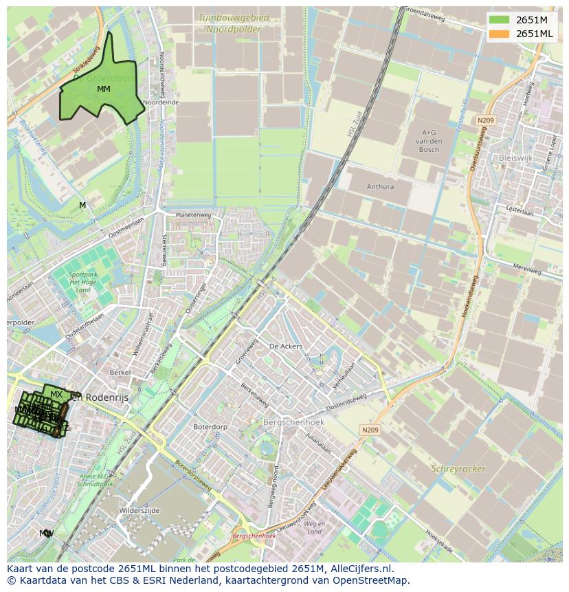 Afbeelding van het postcodegebied 2651 ML op de kaart.