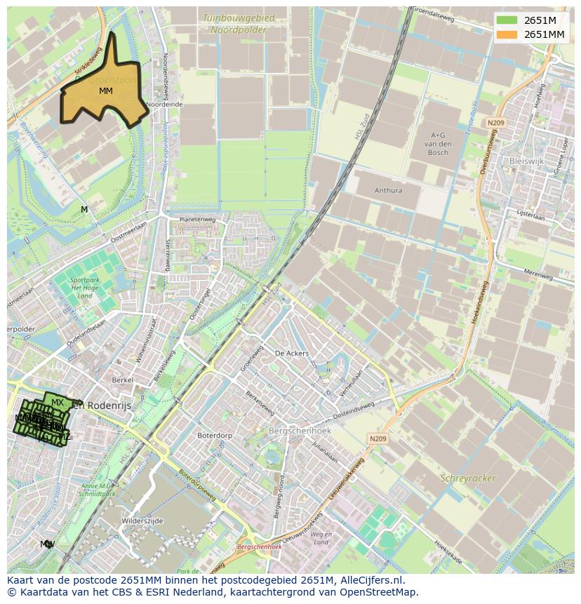 Afbeelding van het postcodegebied 2651 MM op de kaart.