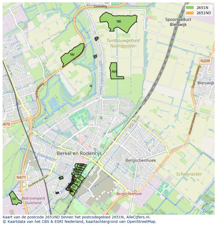 Afbeelding van het postcodegebied 2651 ND op de kaart.
