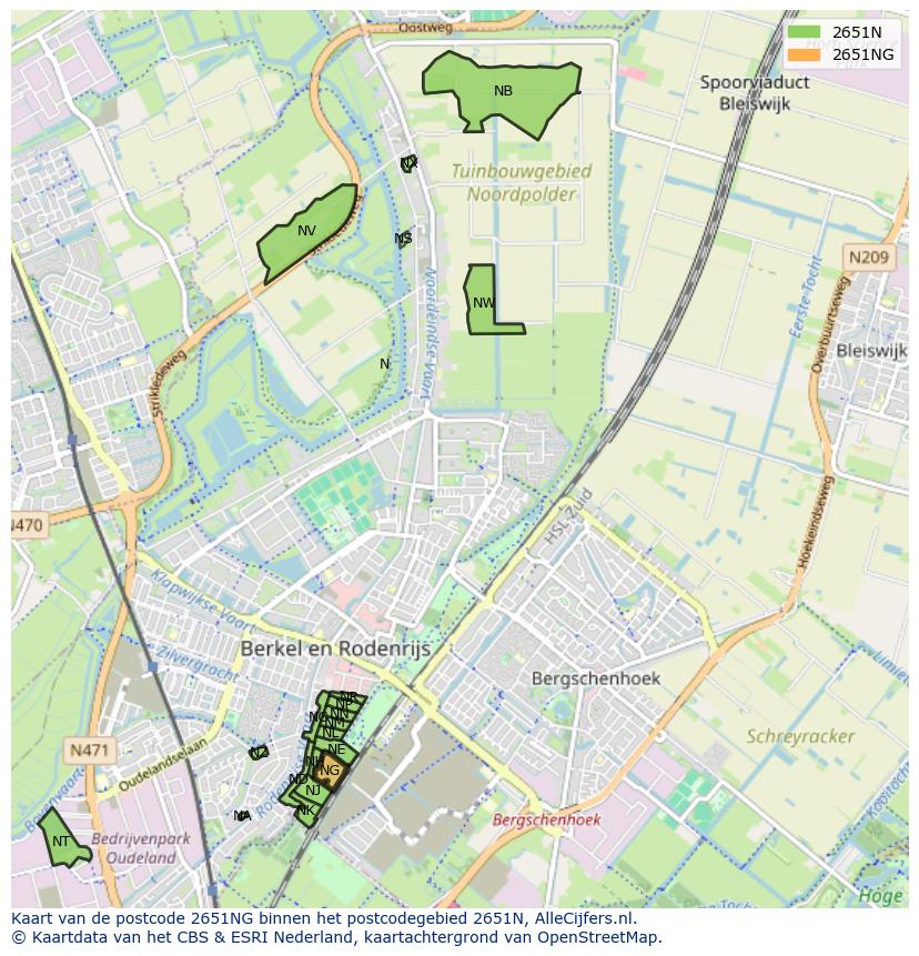 Afbeelding van het postcodegebied 2651 NG op de kaart.