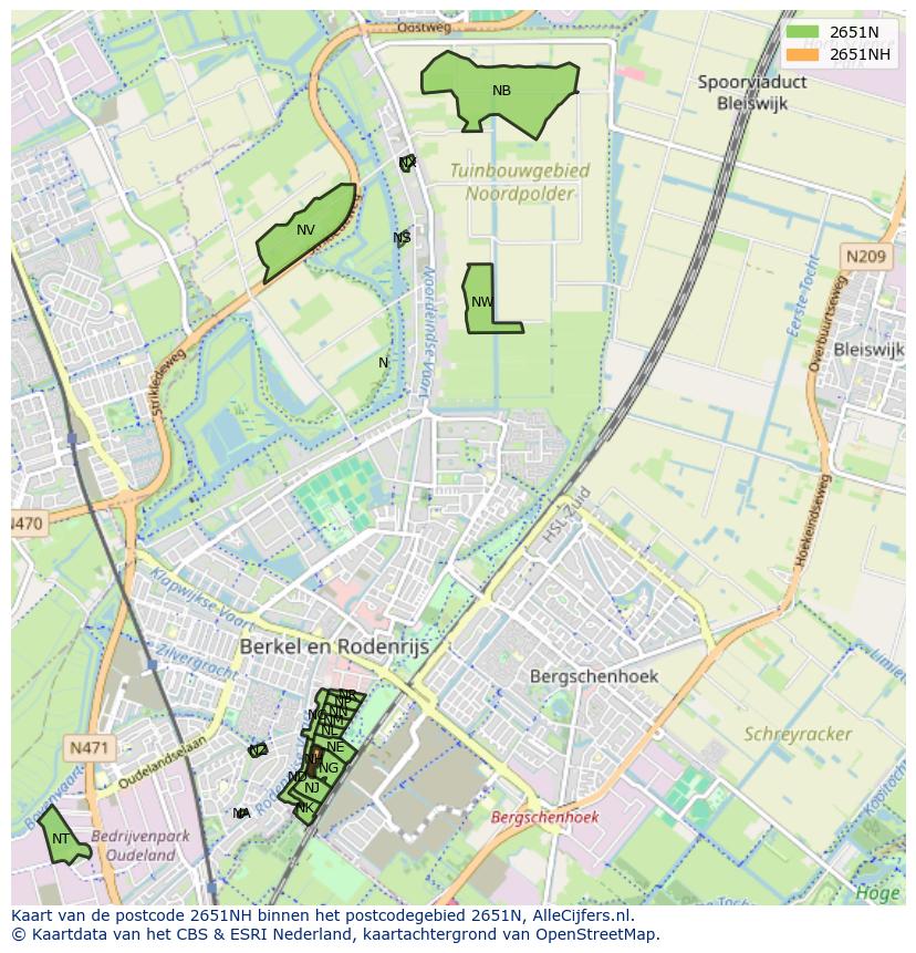 Afbeelding van het postcodegebied 2651 NH op de kaart.
