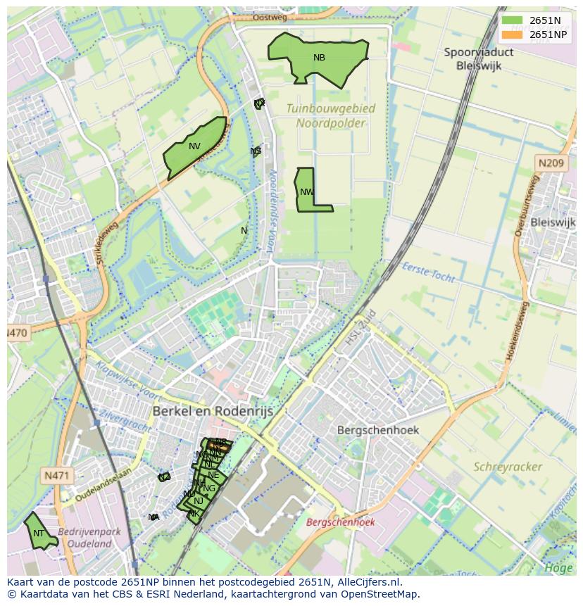Afbeelding van het postcodegebied 2651 NP op de kaart.
