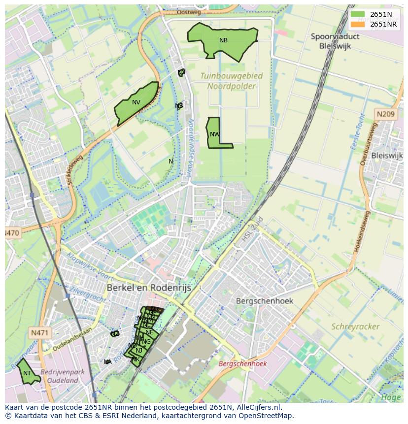 Afbeelding van het postcodegebied 2651 NR op de kaart.