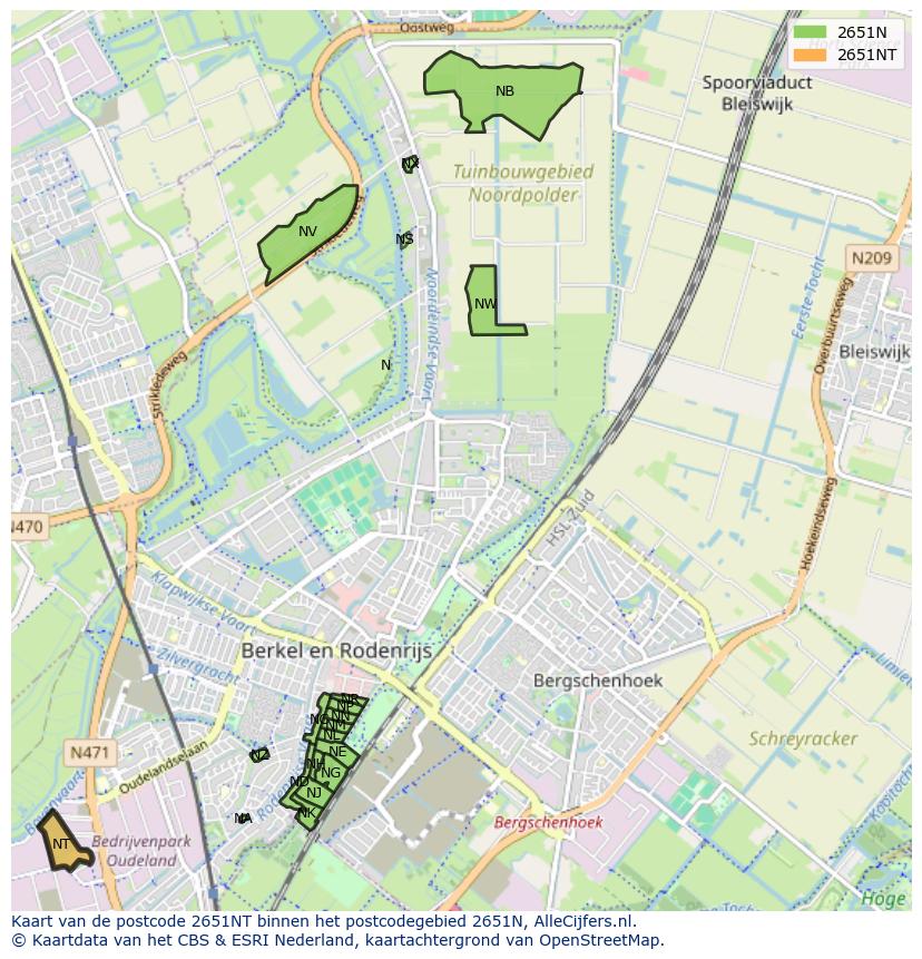 Afbeelding van het postcodegebied 2651 NT op de kaart.