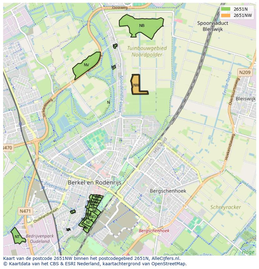 Afbeelding van het postcodegebied 2651 NW op de kaart.