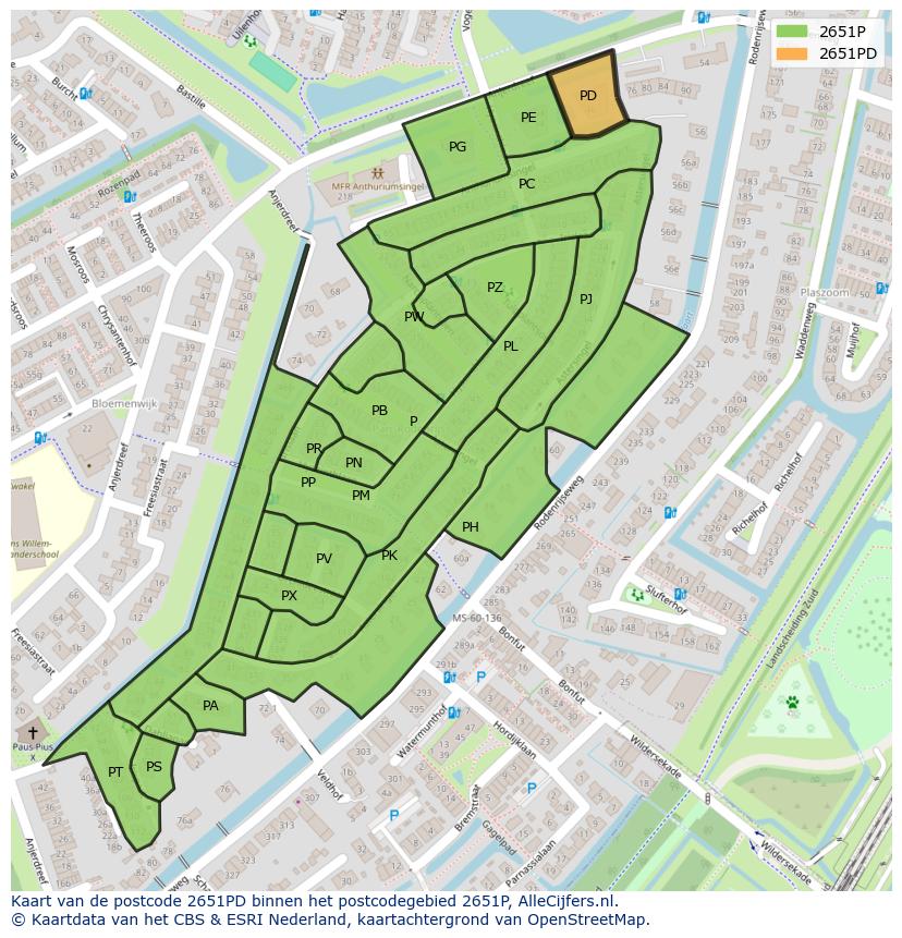 Afbeelding van het postcodegebied 2651 PD op de kaart.