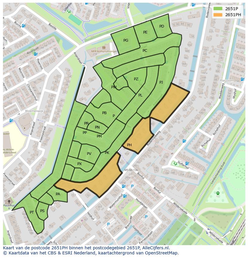 Afbeelding van het postcodegebied 2651 PH op de kaart.
