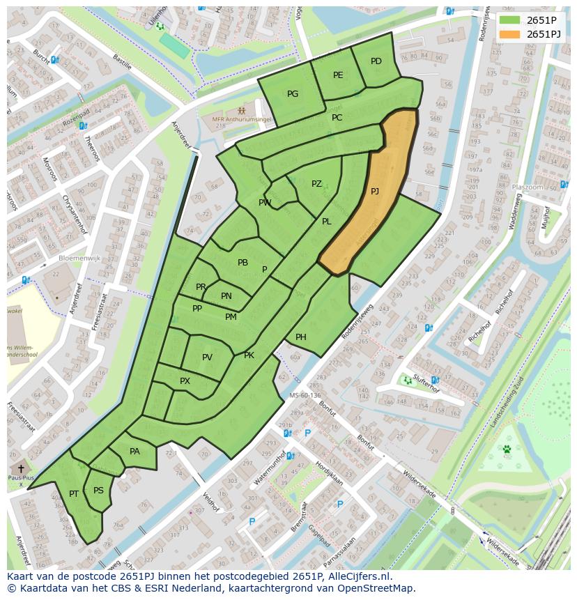 Afbeelding van het postcodegebied 2651 PJ op de kaart.