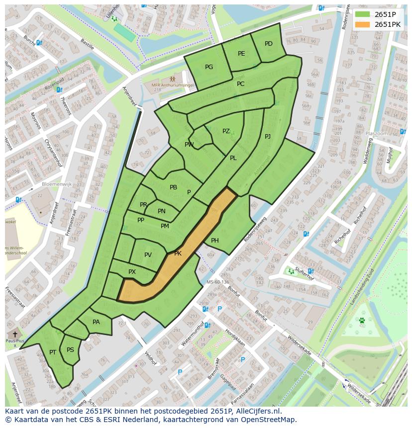 Afbeelding van het postcodegebied 2651 PK op de kaart.