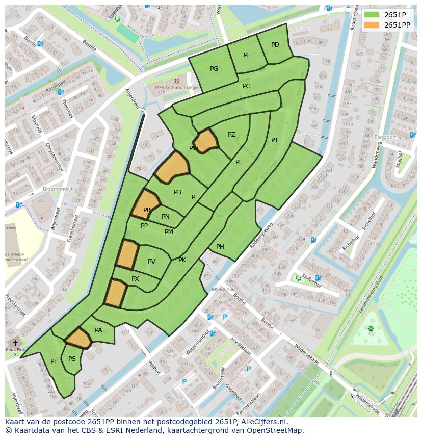 Afbeelding van het postcodegebied 2651 PP op de kaart.
