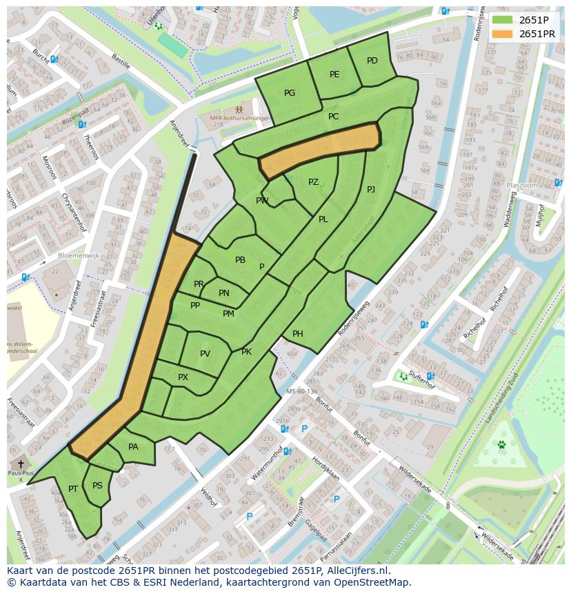 Afbeelding van het postcodegebied 2651 PR op de kaart.