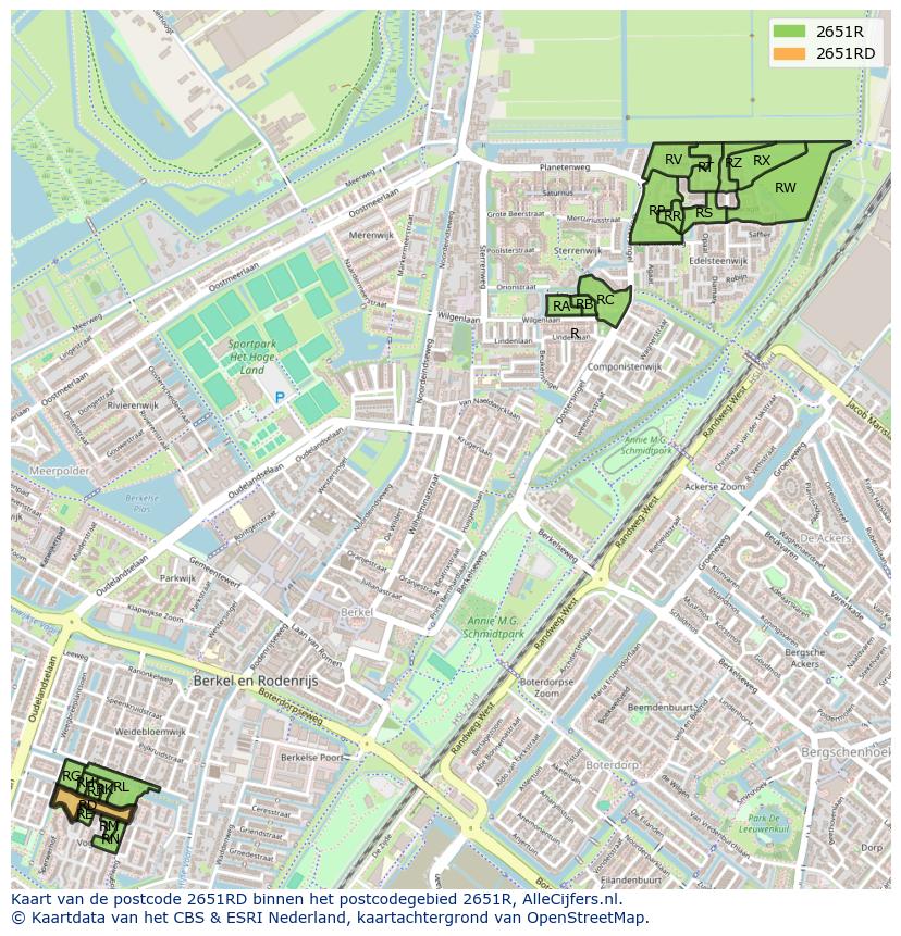 Afbeelding van het postcodegebied 2651 RD op de kaart.